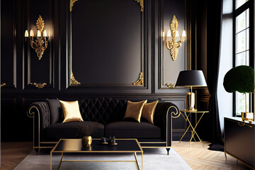 luxury black and gold living room interior