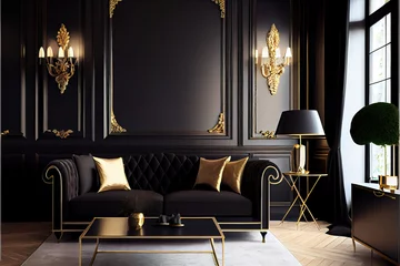 Foto op Plexiglas luxury black and gold living room interior © Gbor