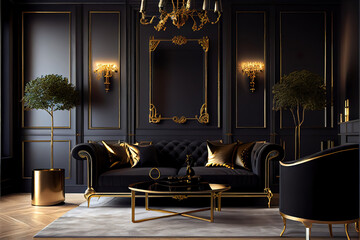 luxury black and gold living room interior