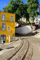Lisbon, Portugal, November 6, 2022. Public transportation in Lisbon, touristic route Alfama old...