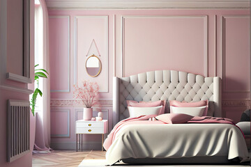 luxury pink pastel bedroom interior