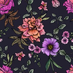 Stof per meter Hand drawn elegant colorful seamless pattern with botanical floral design illustration © floralpro