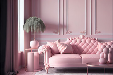 luxury pink pastel living room interior with sofa