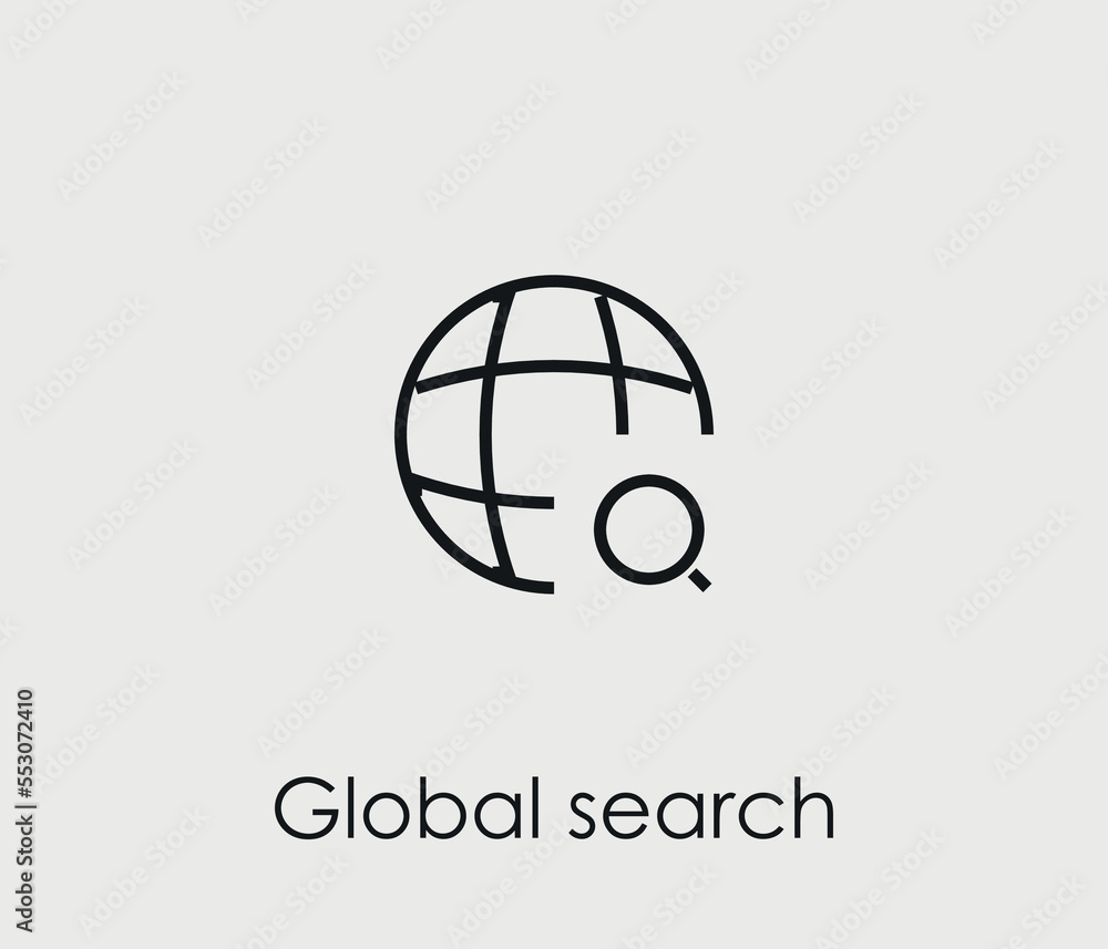 Poster global search vector icon. editable stroke. symbol in line art style for design, presentation, websi