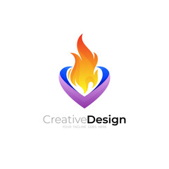 Letter V logo and fire design combination, 3d colorful design