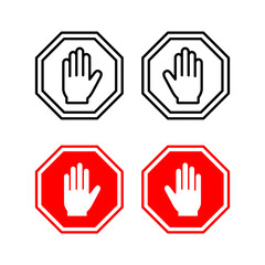Obraz premium Stop icon vector for web and mobile app. stop road sign. hand stop sign and symbol. Do not enter stop red sign with hand