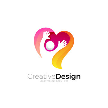Love logo and people care design combination, 3d colorful