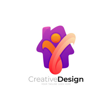 House logo and people care design vector, building icon, social