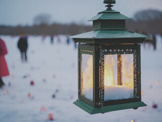 lantern in the snow