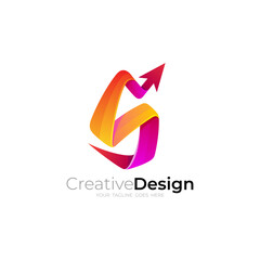 Modern letter S logo and arrow design vector, red color
