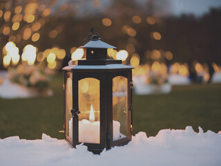 christmas lantern in the snow