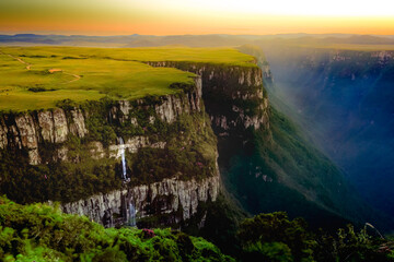 Canyon Fortaleza and jungle valley at sunny day, Rio Grande do Sul, Brazil