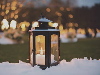 lantern in snow