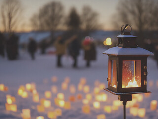 lantern in the snow
