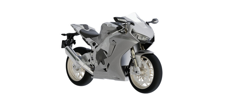 cross view white super bike, motorcycle for make mockup on empty background