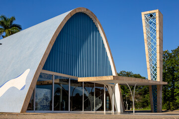 aerial view of the Capela Curial de São Francisco de Assis in Pampulha, Belo Horizonte, Brazil....