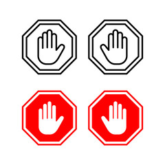 Stop icon vector for web and mobile app. stop road sign. hand stop sign and symbol. Do not enter stop red sign with hand