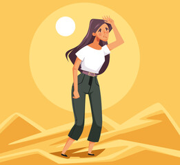 People character under hot weather desert design element vector illustration concept