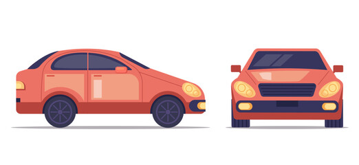 Red car sedan front and side view design element vector illustration concept