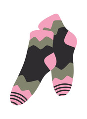 Cotton and woolen socks. Stylish clothing items. Vector knitwear trendy sock collection