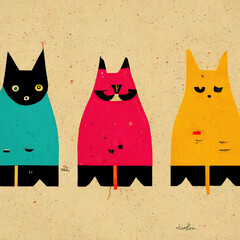 Illustration of colorful abstract cat silhouettes