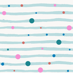 Watercolor mint green stripes with dots on white background. Watercolour hand drawn stripe texture. Print for cloth design, textile fabric, wallpaper, wrapping, tile