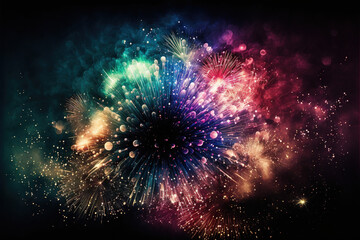 Fireworks Explosion, Color Background, Space Nebula