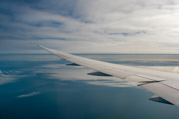View through an airplane window.