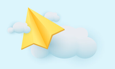 illustration icon vector 3d realistic paper plane mail isolated on background
