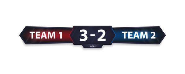 Versus battle scoreboard, Futuristic design callout titles. Sport competition, VS, esport, fight, boxing, challenge, tournament. 3D Sports scoreboard with score, time, team or player names. Versus