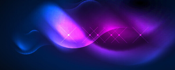 Neon glowing waves, magic energy space light concept, abstract background wallpaper design