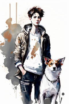 anime boy with his dog