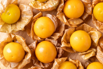 Cape gooseberry, golden berry or ground cherry (Physalis peruviana), Ripe orange fruit