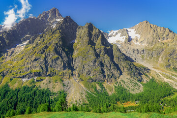 Fototapeta na wymiar Mont Blanc massif idyllic alpine landscape countryside, Chamonix, French Alps