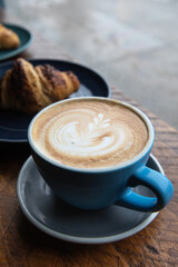 cup of coffee latte and Croissant 