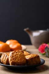 Chinese moon cake, traditional dessert celebrating in Chinese festival mid autumn or new year