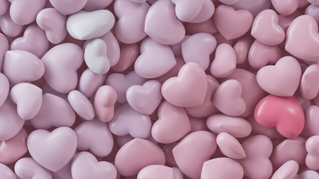 Multicolored Heart background. Valentine Wallpaper with Pink and Light Pink love hearts. 3D Render 