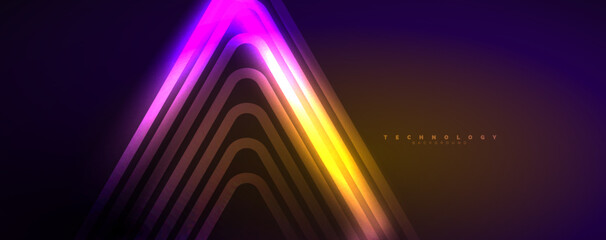 Fototapeta na wymiar Neon glowing techno lines, hi-tech futuristic abstract background template. Vector illustration for wallpaper, banner, background, leaflet, catalog, cover, flyer