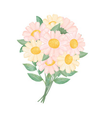 cute daisy flowers bunch watercolour cartoon 
