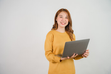 portrait of attractive asian woman isolated on white background