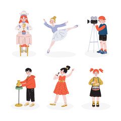 Creative and Artistic Kids Having Various Hobby and Activity Vector Set