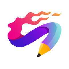 Fire Pencil icon logo modern