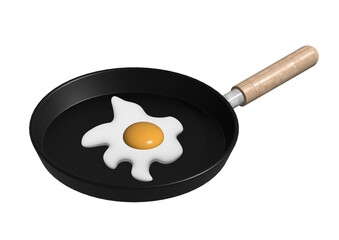 Fried egg in a frying pan | Black frying pan with fried egg inside illustration