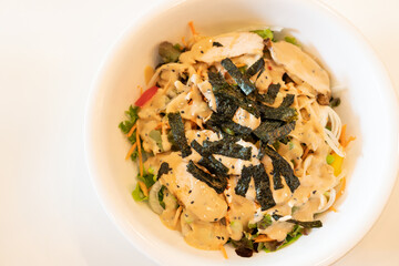 Japanese Sesame Salad. salad served with Japanese sesame salad dressing, Healthy Japanese food.