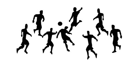  Soccer players, group of footballers, Set of isolated vector silhouettes.