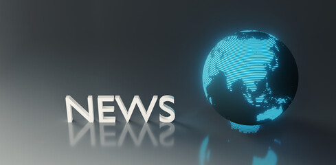global earth sphere background with text news, 3d rendering