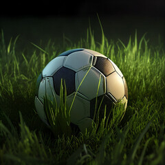 soccer ball lies on the green grass, generative AI