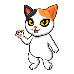 Cute japanese bobtail cat cartoon waving hand