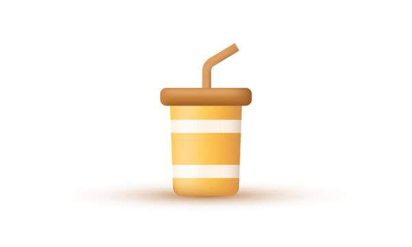 illustration icon vector realistic 3d paper plastic beverage cup tube soda isolated on background