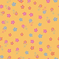 Cute, seamless, print, floral pattern, conversational,  pattern, colorful doodle flowers, hand drawn florals for textile, fabric, clothing, tshirt, wallpaper, packaging, sweatshirt, kids, girls, women